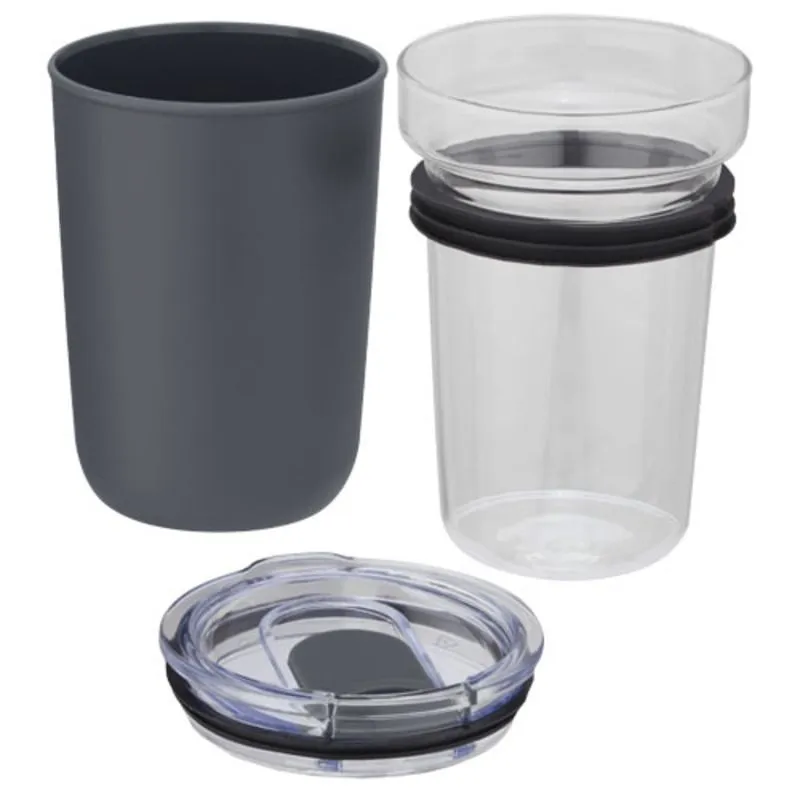 Vaso de vidrio de 420 ml con pared exterior de plástico reciclado 'Bello'